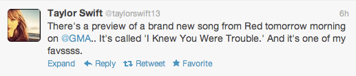 Taylor Swift reveals next song to premiere on Good Morning America is "I Knew You Were Trouble"